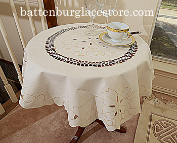 Tablecloth Round 34 in.Topper. Imperial Extra. Pearl Ivory color